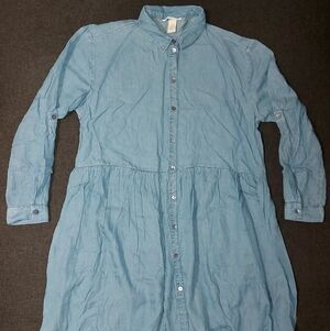 H&M Conscious Blue Chambray Shirt Dress Tunic Button Front Long Sleeve L